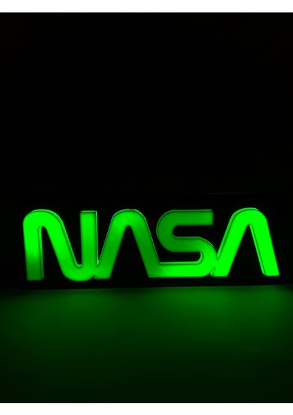 Nasa - Rgb LED Işıklı 3 Boyutlu Tabela - 20CM x 7cm x 2cm (Bluetooth Kontrollü)