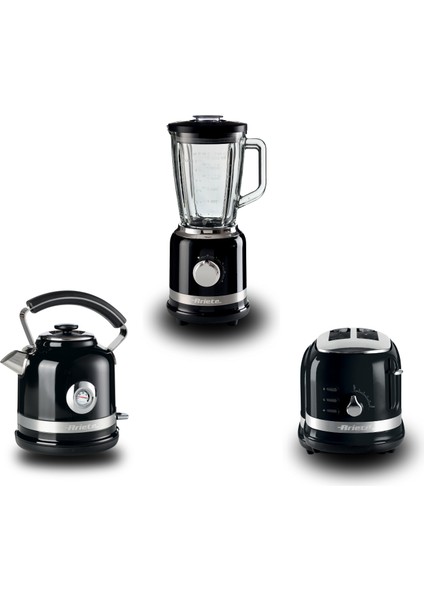 Moderna Kahvaltı Seti Su Isıtıcı Kettle + Smoothie Cam Blender + Ekmek Kızartma Makinesi Seti Siyah