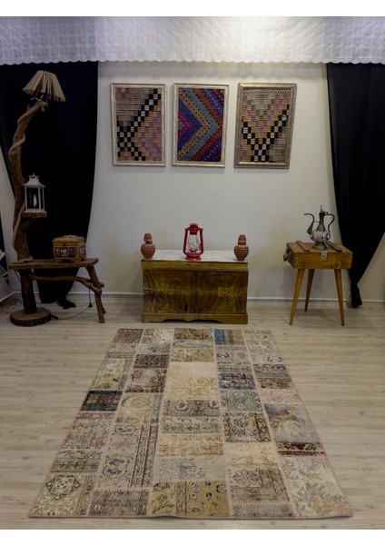 El Yapımı Patchwork Elegan Tasarım Halı 124 x 178 cm 4004