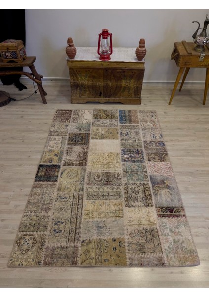 El Yapımı Patchwork Elegan Tasarım Halı 124 x 178 cm 4004