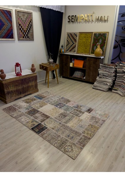 El Yapımı Patchwork Elegan Tasarım Halı 124 x 178 cm 4004