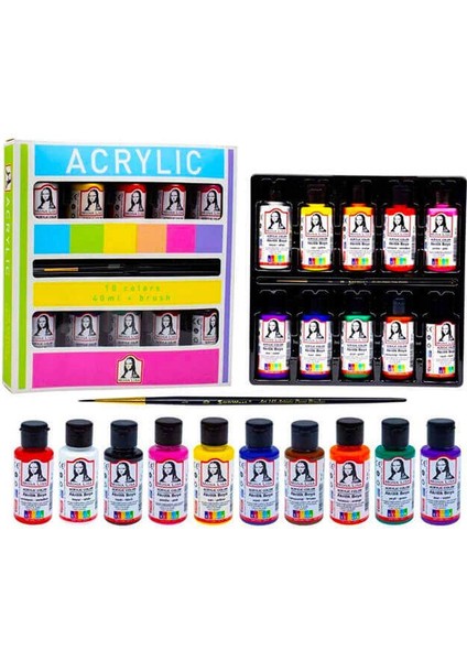 Monalisa Akrilik Boya 10 Renk x 40 ml + Fırçalı Set ML122