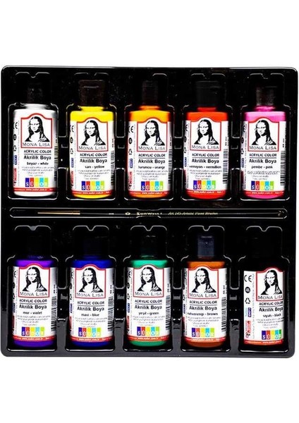 Monalisa Akrilik Boya 10 Renk x 40 ml + Fırçalı Set ML122