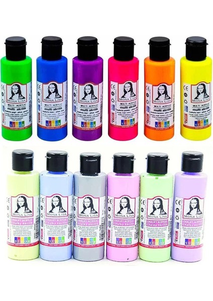Monalisa Akrilik 12 Renk x 22ML Neon + Pastel ML124