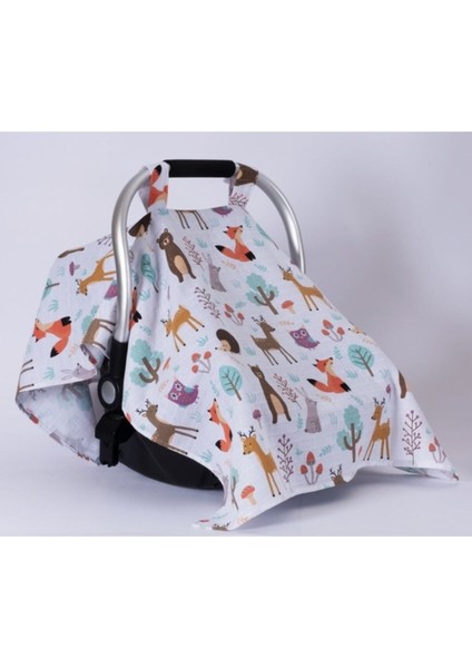 Puset Örtüsü Pamuklu Müslin Kumaş Neşeli Hayvanlar Figürlü