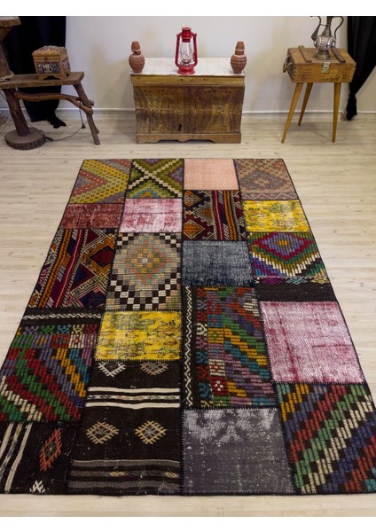 El Yapımı Patchwork Elegan Tasarım Halı 162 x 243 cm 4064