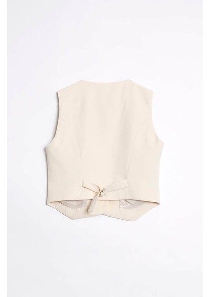 Kaylee V Yaka Düğmeli Crop Yelek Taş fiyatları