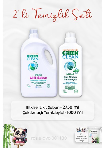 Green Clean Bitkisel Likit Sabun 2750 Ml, Çok Amaçlı Temizleyici  1 Lt ve Rosıe