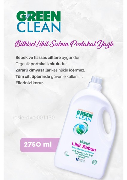 Green Clean Bitkisel Likit Sabun 2750 Ml, Çok Amaçlı Temizleyici  1 Lt ve Rosıe