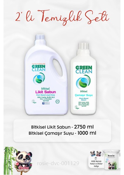 Green Clean Bitkisel Likit Sabun 2750 Ml, Çamaşır Suyu 1 Lt ve Rosıe