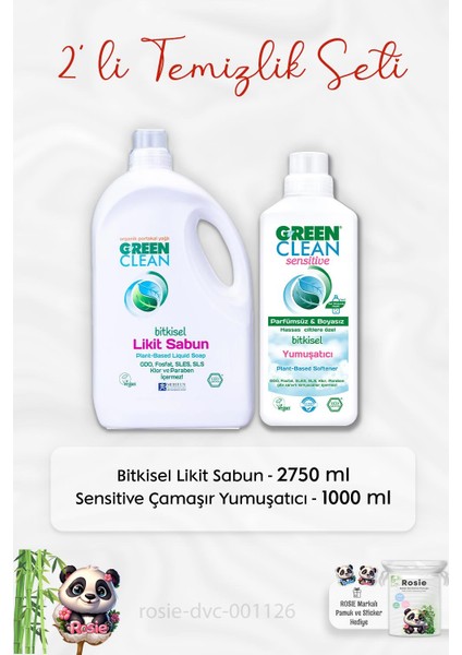 Green Clean Bitkisel Likit Sabun 2750 Ml, Sensitive Yumuşatıcı 1 Lt ve Rosıe