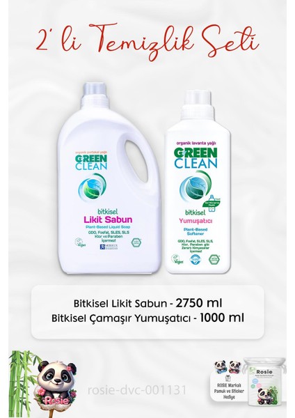 Green Clean Bitkisel Likit Sabun 2750 Ml, Çamaşır Yumuşatıcısı 1 Lt ve Rosıe