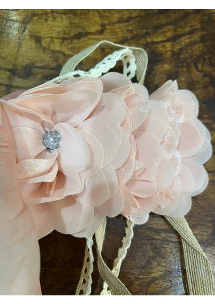16X9 cm Jüp Püsküllü Pudra Pembe Broş Yaka Iğnesi