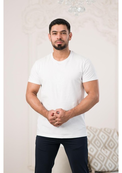 Bisiklet Yaka Önü Baskılı Pamuklu Basic Regular Fit T-Shirt