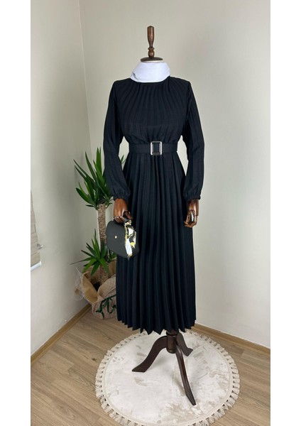 Kadın Bisiklet Yaka,kolu Lastikli ve Kemerli Şık Piliseli Keten Elbise fiyatları