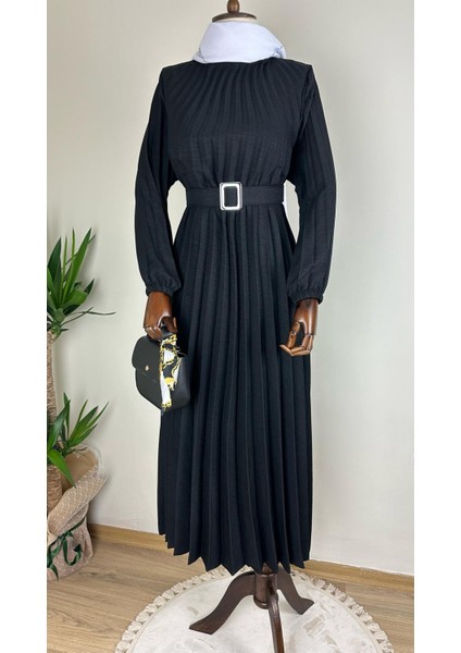 Kadın Bisiklet Yaka,kolu Lastikli ve Kemerli Şık Piliseli Keten Elbise indirimleri