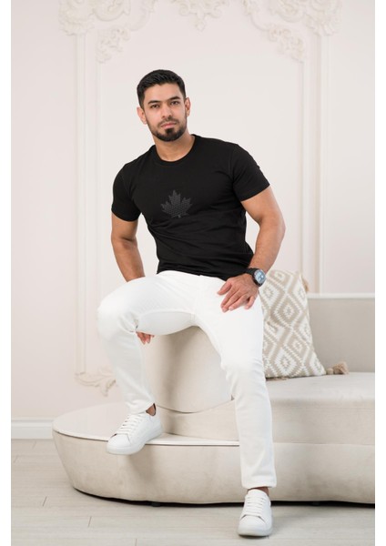 Bisiklet Yaka Önü Baskılı Pamuklu Basic Regular Fit T-Shirt