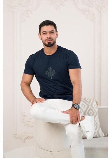 Bisiklet Yaka Önü Baskılı Pamuklu Basic Regular Fit T-Shirt