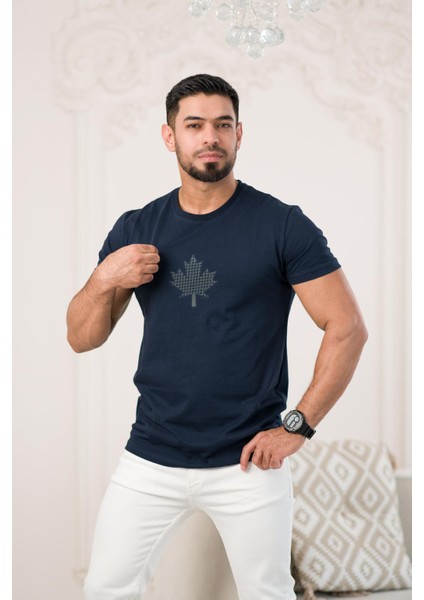 Bisiklet Yaka Önü Baskılı Pamuklu Basic Regular Fit T-Shirt modelleri