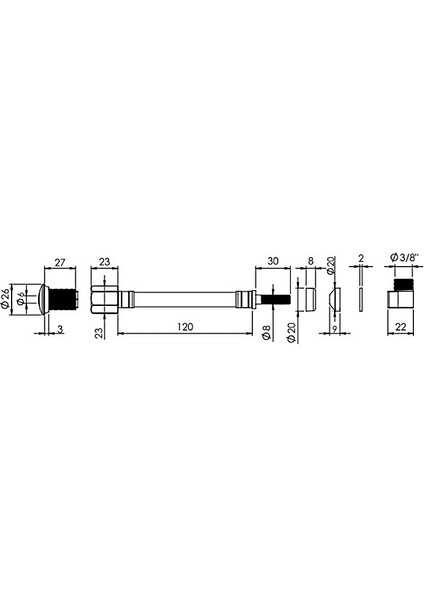 YT240 Esnek Klozet Taharet Çubuğu Küresel Uçlu Dirsekli Baglantı 120 mm