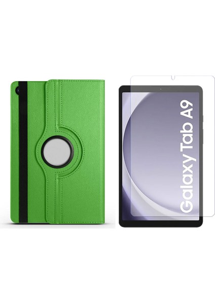 Samsung Tab A9 8.7’’ Uyumlu 360 Derece Döner Standlı Kılıf + Temperli Kırılmaz Cam FC012
