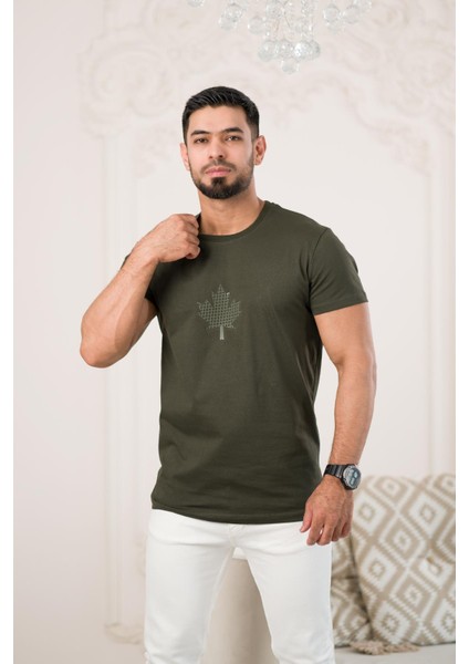 Bisiklet Yaka Önü Baskılı Pamuklu Basic Regular Fit T-Shirt