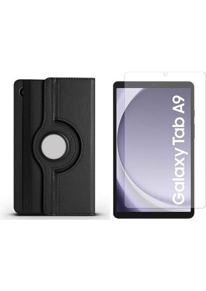 Samsung Tab A9 8.7’’ Uyumlu 360 Derece Döner Standlı Kılıf + Temperli Kırılmaz Cam FC012