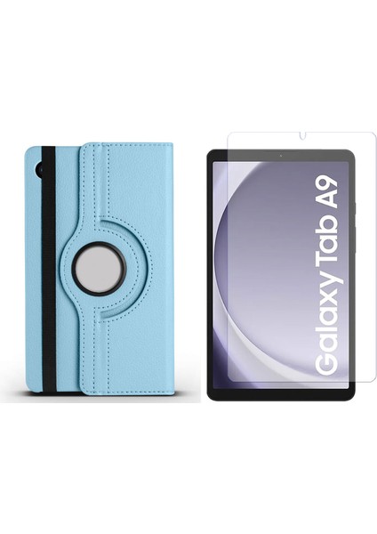 Samsung Tab A9 8.7’’ Uyumlu 360 Derece Döner Standlı Kılıf + Temperli Kırılmaz Cam FC012