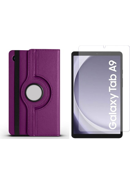 Samsung Tab A9 8.7’’ Uyumlu 360 Derece Döner Standlı Kılıf + Temperli Kırılmaz Cam FC012