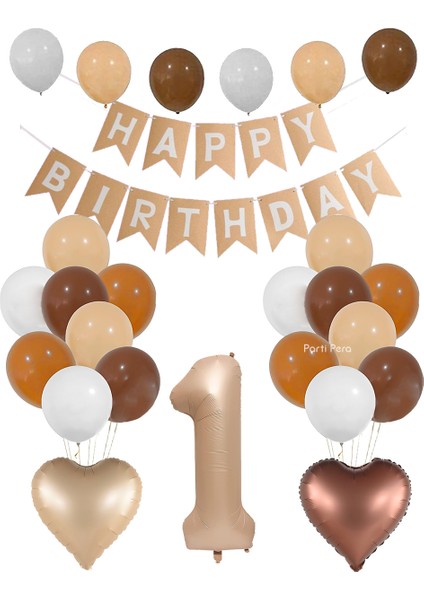Retro Kalp Folyo Balon Kraft Happy Birthday Yazı Satin Rakam Folyo Balon Seti