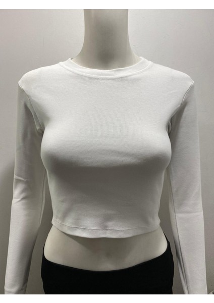 Beyaz Darkalıp Parmak Geçmeli Spor Body Crop Bluz fiyatları