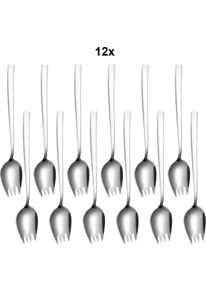 304 Çelik 12 Adet Silver Çatallı Kaşık Sofra Salata Tatlı Meyve Çatalı CIN751BY