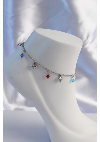 316L Çelik Gümüş Renk Minimal Kalp Model Renkli Zirkon Taşlı Halhal