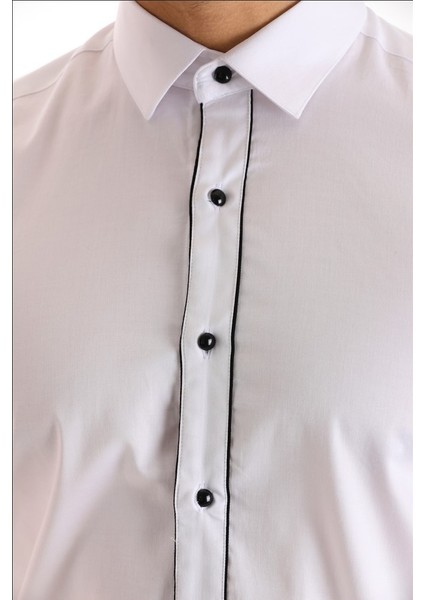 Damatlık Beyaz Double Manşet Özel Kol Düğmeli Slim Fit Dar Kesim Erkek Gömlek fırsatları