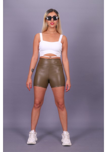 Deri Spor Şort Yüksel Bel fiyatları