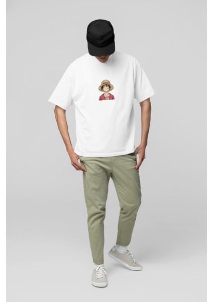 One Piece Korsan Luffy Baskılı Yüksek Kalite Kompakt Oversize T-Shirt