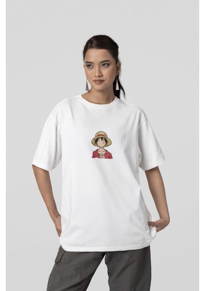 One Piece Korsan Luffy Baskılı Yüksek Kalite Kompakt Oversize T-Shirt