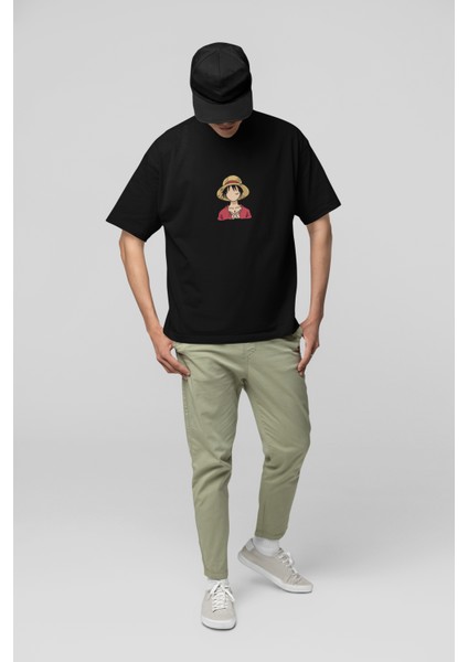 One Piece Korsan Luffy Baskılı Yüksek Kalite Kompakt Oversize T-Shirt