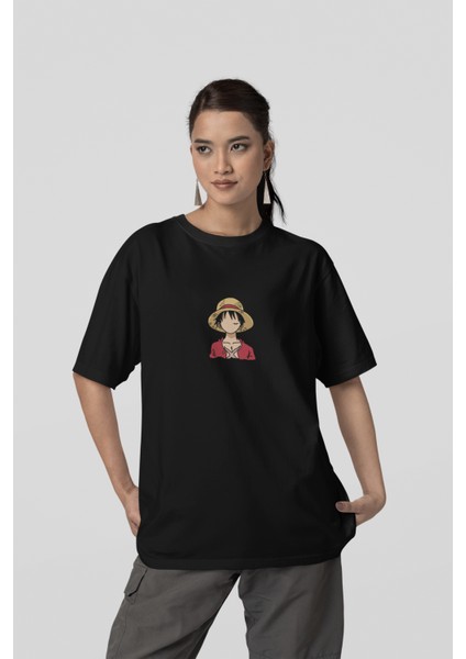 One Piece Korsan Luffy Baskılı Yüksek Kalite Kompakt Oversize T-Shirt