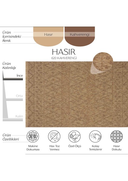 Hasır 620 Kahverengi Halı İnce Halı Kilim Mutfak Halısı Kesme Halı Yolluk Yazlık Halı Balkon Halısı