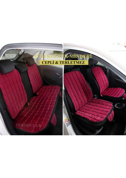 Premium Cepli Ortopedik Oto Koltuk Minder Seti - Koltuk Kılıfı - Ön ve Arka Koltuk Tam Set - Fuşya