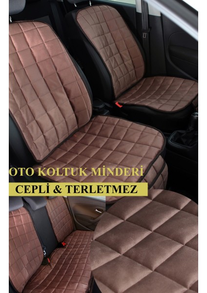 Premium Cepli Ortopedik Oto Koltuk Minder Seti - Koltuk Kılıfı - Ön ve Arka Koltuk Tam Set - Porsche Kahvesi