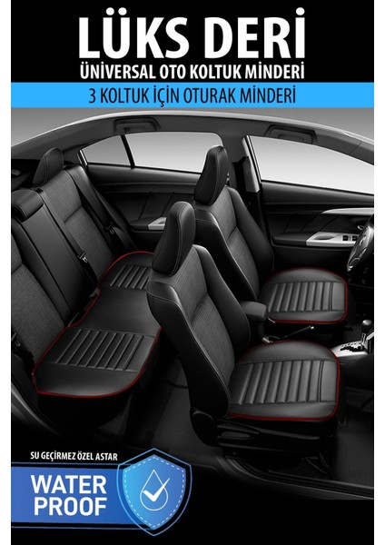 Deri Oto Koltuk Minderi 3'lü Oturak - Ön Arka Araba Koltuk Minder Örtüsü - Su Geçirmez