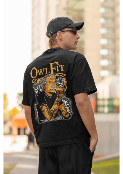 Einstein, Owl Fit Baskılı Yüksek Kalite Kompakt Unisex Oversize T-Shirt