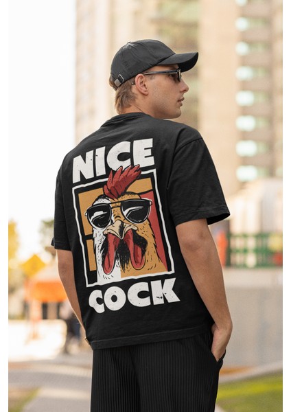 Nıce Cock Sırt Baskılı Yüksek Kalite Kompakt Unisex Oversize T-Shirt