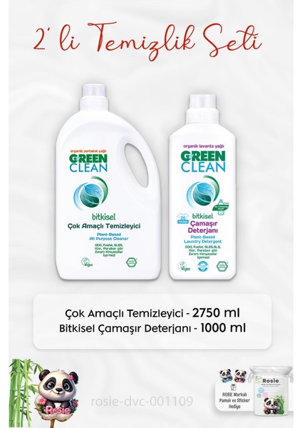 Green Clean Çok Amaçlı Temizleyici 2750 Ml, Çamaşır Deterjanı 1lt ve Rosıe
