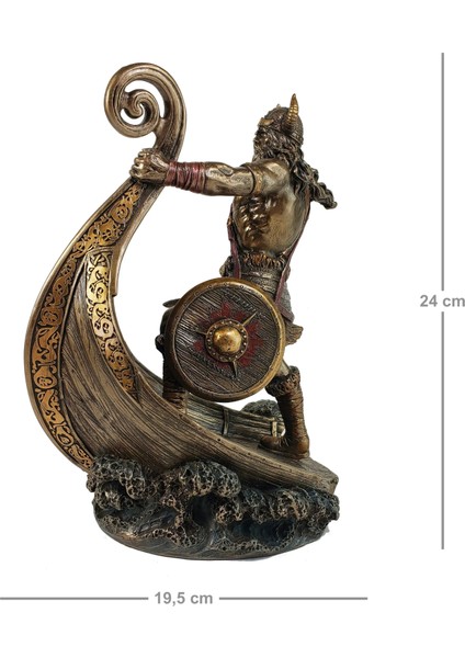Knarr Gemisi Üstünde Iskandinav Viking Savaşçısı Biblo