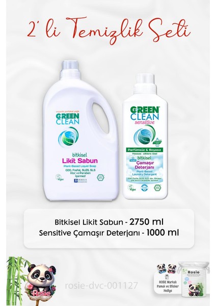 Green Clean Bitkisel Likit Sabun 2750 Ml, Sensitive Çamaşır Deterjanı 1 Lt ve Rosıe