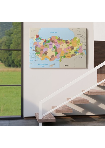 Kanvas Türkiye Haritası Komşulu Ülkeli Dekoratif 1067 indirimleri