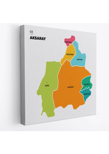 Aksaray Ili ve Ilçeler Haritası Dekoratif Kanvas Tablo 1260